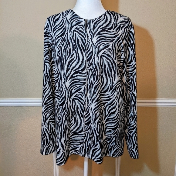 Zebra Print Zip-up Sweater Shacket in Black & White Stripes by Allison Daley - Picture 3 of 6